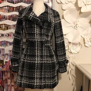 Black Plaid Pea Coat w/ Removable Hood